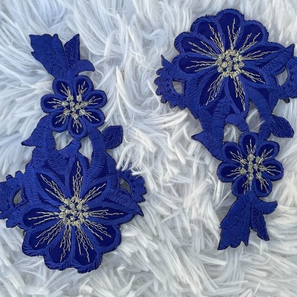 Blue Patch Iron On Embroidery Clothes Patches for Craft Jacket Jeans Set of 2 - Picture 2 of 8